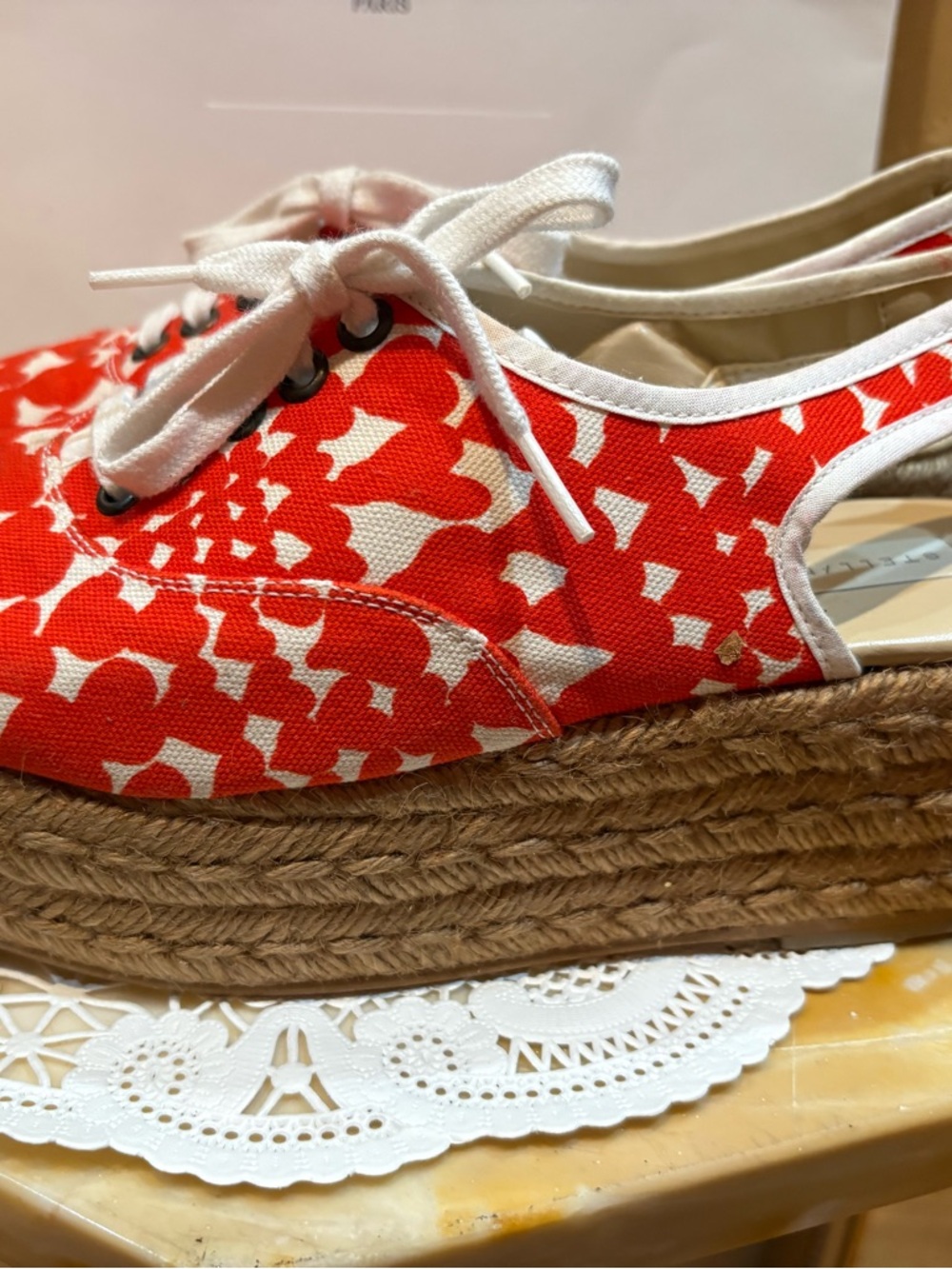 STELLA McCARTHY Red & Ivory Canvas Espadrille Lace-Up Shoes - Picture 5 of 11